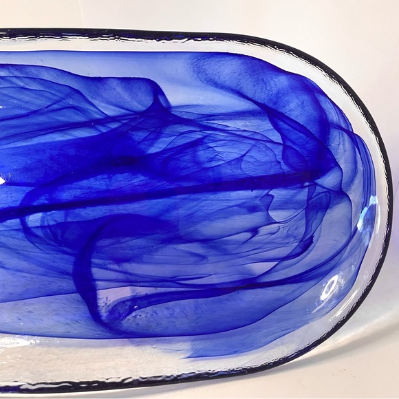 Glass Cobalt Blue Swirl Trinket Serving Tray Dish - Picture 4 of 15